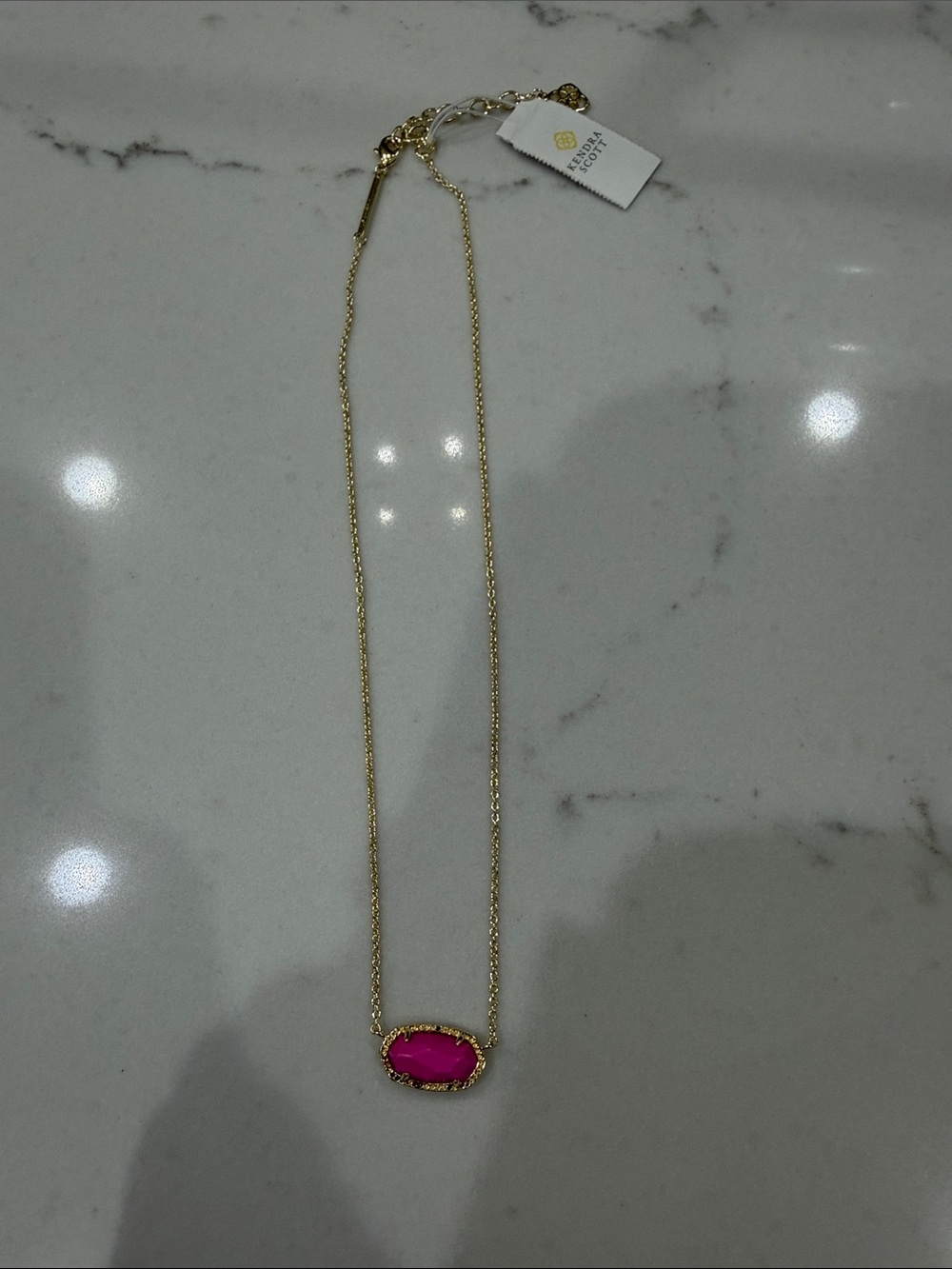 Kendra Scott Gold Necklace with Bright Pink Stone Pendant - Picture 2 of 4
